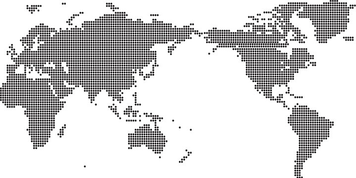 Asia-Pacific Centered World Map Vector - Minimalist Dotted Global Map with Japan and Australia at Center, Pixelated Earth Illustration