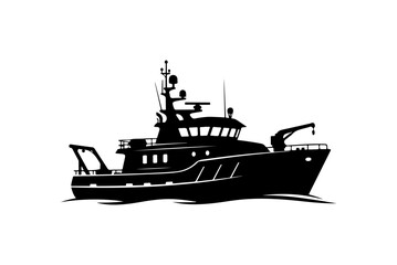 Obraz premium Modern Fishing Research Vessel Vector Illustration