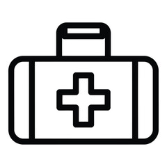 Obraz premium A black and white illustration of a medical kit with a prominent cross symbol isolated on white background, Vector