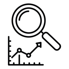Magnifying glass analyzing a line graph with upward trend and data points isolated on white background, Vector