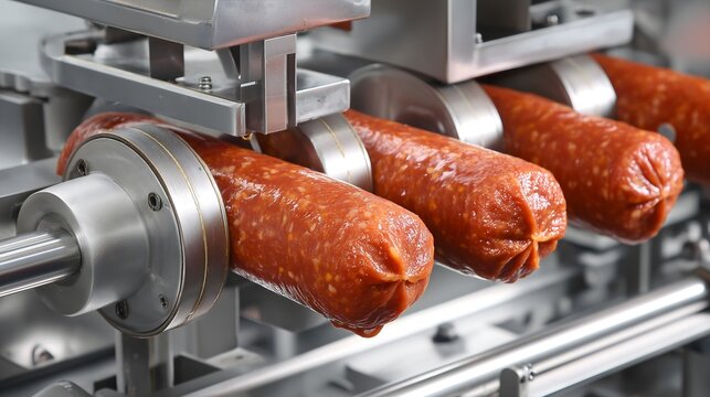 Industrial sausage stuffing machine filling casings with precision