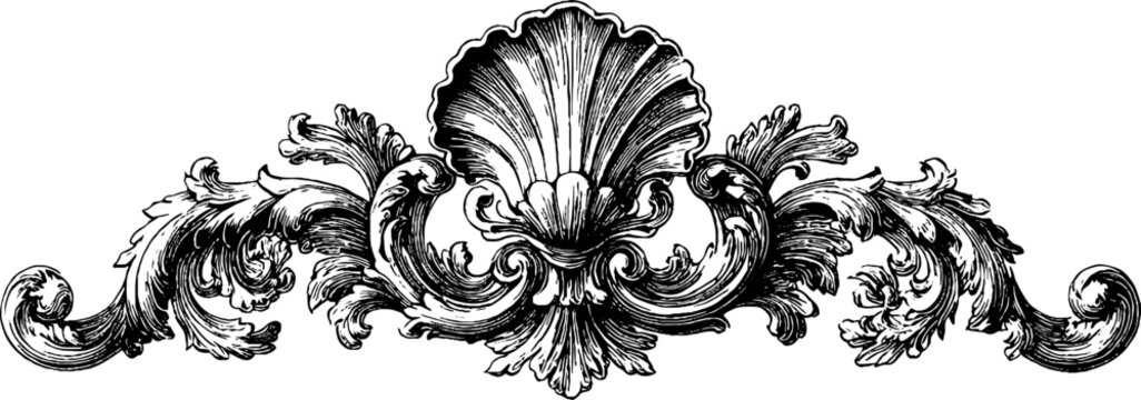 Elegant baroque cartouche and scrolls engraved design for vintage decor