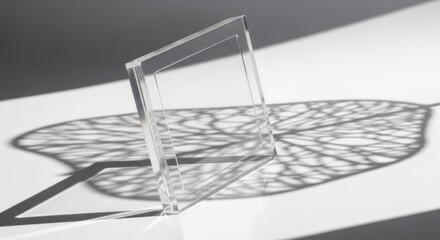 Fototapeta premium A clear glass frame casting a leaf shadow on a white surface.