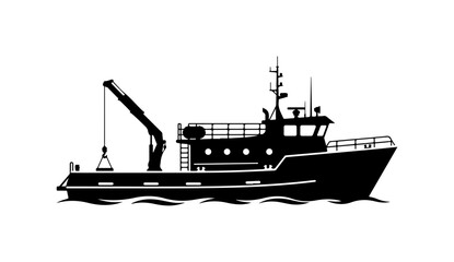 Obraz premium Modern Fishing Vessel with Crane Vector Illustration