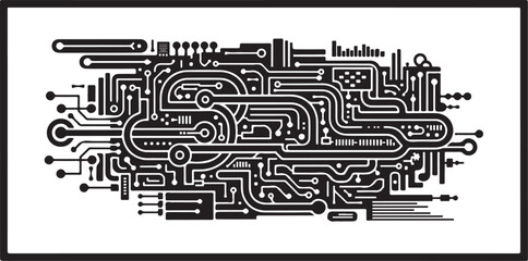 Obraz premium Complex Circuit Board Design with Black Lines and Shapes