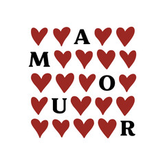 Romantic Amour Paris slogan text. Love typography for t-shirt print, fashion apparel, and Valentine's card design.