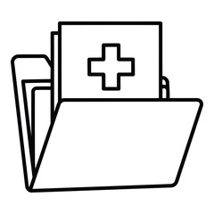 Obraz premium An open folder displaying various documents with a prominent medical cross symbol on one of the papers. isolated on white background, Vector