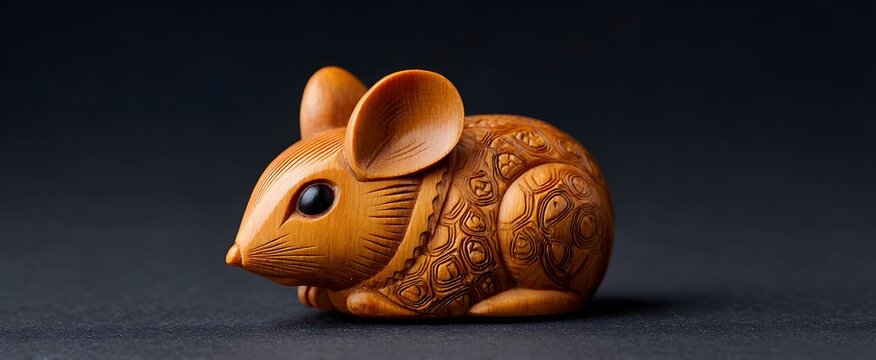 Traditional Japanese netsuke expertly carved from wood featuring intricate craftsmanship details