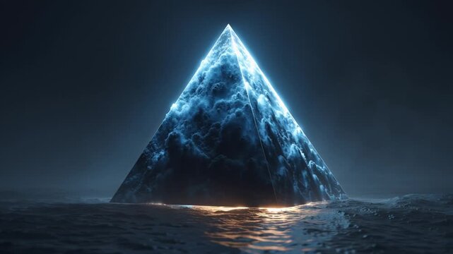Glowing Triangle Shape in Abstract Light Space. Geometric Form, Neon Outline, Energy Focus.