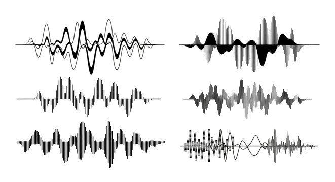 Abstract waveforms and sound wave representations in black and white