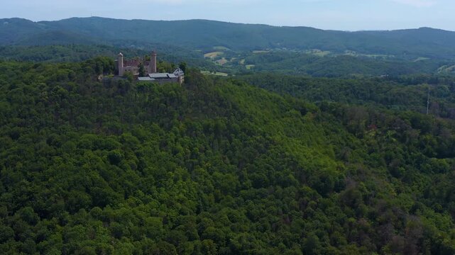 Aerial view of the castle Schloss Auerbach in south Germany beside the city Auerbach . On a sunny day in Summer. 