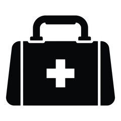 Fototapeta premium A black and white icon of a medical kit with a cross symbol on the front. isolated on white background, Vector