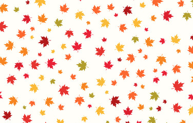 Seamless pattern with colorful autumn maple leaves on white. Vibrant fall foliage background for seasonal textile, wallpaper, and wrapping paper.
