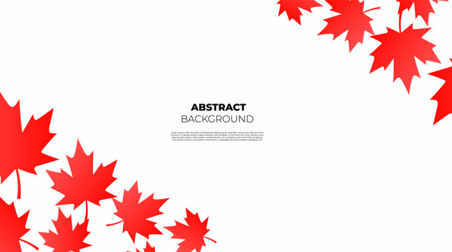 Abstract background with red maple leaves in corners on white. Minimalist autumn foliage frame with copy space for Canadian holiday and seasonal designs.