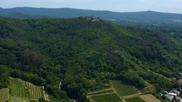 Aerial view of the castle Schloss Auerbach in south Germany beside the city Auerbach . On a sunny day in Summer. 