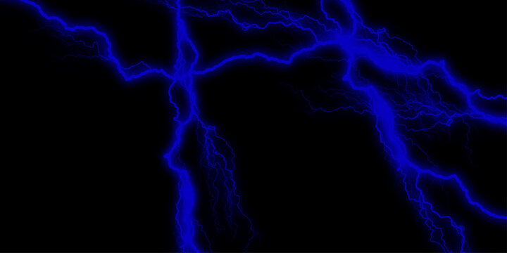 abstract design in blue, dark, and gold, high-gloss marble stone texture for digital wall tile designs. Thunder Stock Image in Black Background. Massive lightning bolt with branches isolated on black