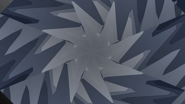 A dark blue and grey abstract starburst pattern with sharp geometric shapes radiating from a central point on a white background