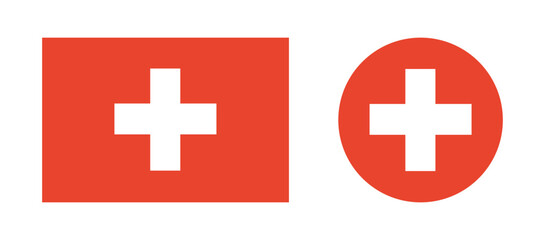 Switzerland National flag icons. National round, rectangular Switzerland flag buttons. Flag of Switzerland circle, rectangle badges.  Swiss flag banners.