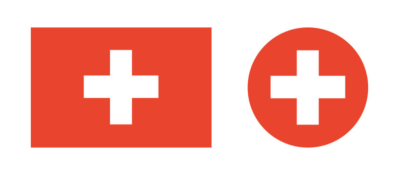 Switzerland National flag icons. National round, rectangular Switzerland flag buttons. Flag of Switzerland circle, rectangle badges.  Swiss flag banners.
