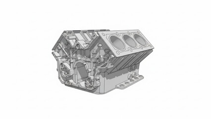 Fototapeta premium V6 Engine Block Automotive Technical Illustration on White Background