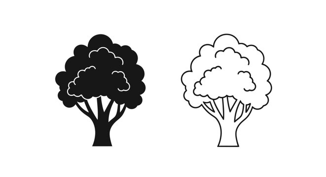 Black and white tree illustration, minimalist design, nature art, simple outline Vector