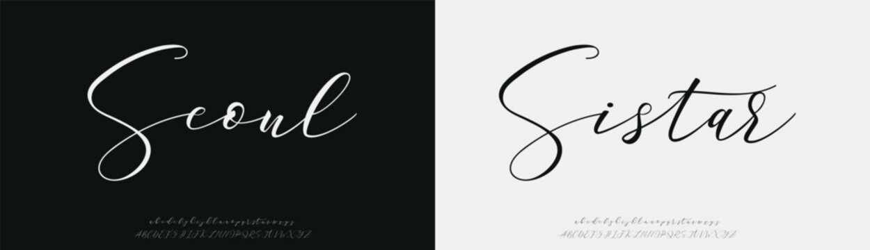 Scoul Sistar, Script minimal luxury font alphabet logo. Typography beauty fashion elegant minimalist serif italic fonts decorative wedding vintage retro logos. vector illustration

