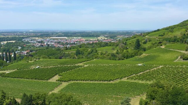 Aerial view  beside the city Zwingenberg in south Germany. On a sunny day in Summer.