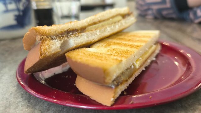 Classic Malaysian toasted bread sliced and filled with golden brown kaya and thin butter. The rich spreads are sandwiched between two crispy pieces. This iconic snack is traditionally served with hot