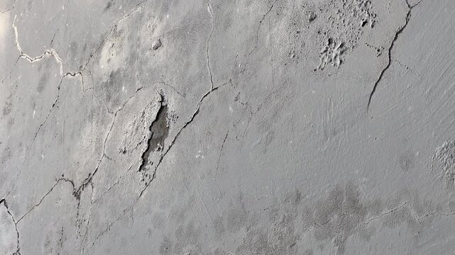 Weathered cement render wall with cracked paint, stains and rough texture, ideal grunge facade background for renovation, decay and maintenance concepts.