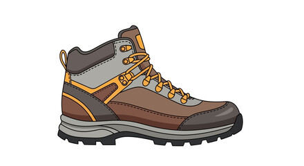 Hiking boot illustration featuring trekking footwear with laces and rugged sole design