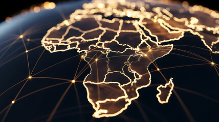 Fototapeta na wymiar Glowing connections map of Africa with modern network lines and dots