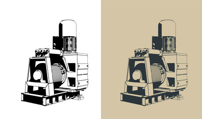 Electric wire rope winch illustrations © blacklight_trace