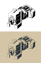 Helical geared motor illustrations