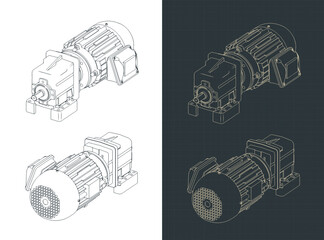Helical geared motor isometric drawings