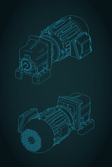 Helical geared motor isometric blueprints