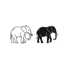 Two contrasting illustrations of elephants side by side in simple line art