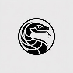 Geometric black and white of a stylized snake within a circular frame