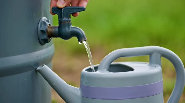 Filling a Watering Can from Outdoor Tap in Garden