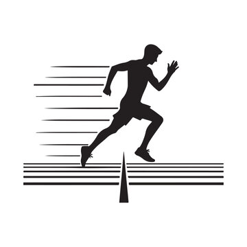 runner finishing line vector silhouette clip art logo design illustration. abstract runner icon set collection