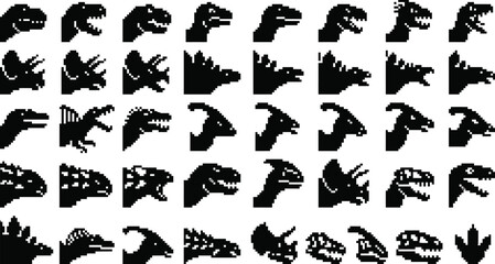 Fototapeta premium Pixel Dinosaur Silhouette Icons – 8-Bit Jurassic Variety Pack
