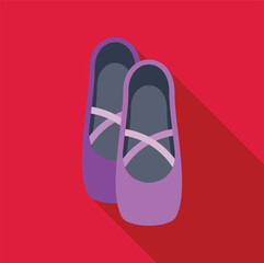 Pair of purple ballet slippers on a red background with long shadow, ideal for dance concepts © anatolir