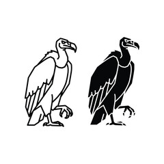 Naklejka premium Two stylized black and white vulture illustrations standing on rocky terrain