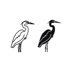 Obraz premium Two silhouetted birds standing side by side in a minimalist black and white design