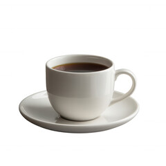 Fototapeta premium White coffee cup on saucer with black coffee isolated on a transparent background