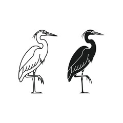 Fototapeta premium Contrasting silhouettes of two herons standing on one leg in a minimalist design