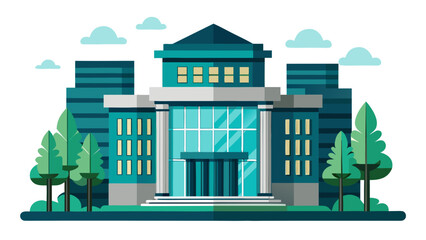 Colorful illustration of a grand classical-style school building with students and teachers Vector