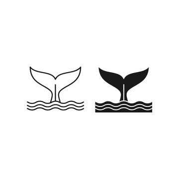 Contrasting silhouettes of a whale tail with different water representations