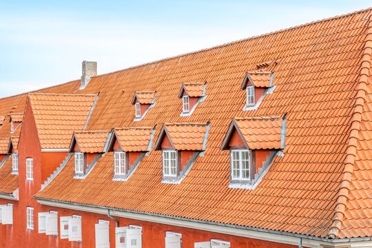Historic Nyboder Row Houses Architecture in Copenhagen, Denmark, Red Tiled Roof