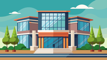 Modern office building with clear skies and green surroundings Vector