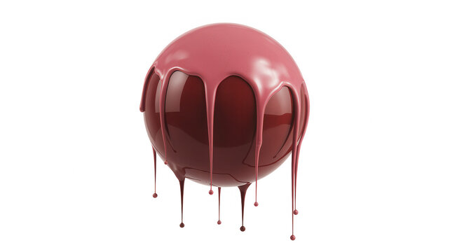 Red sphere with dripping liquid glossy isolated on a transparent background
